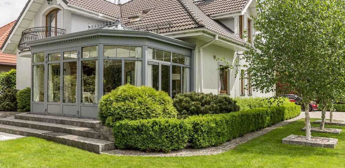 lawn care being showcased on a modern house